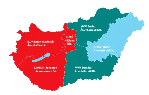 áramszolgáltató cégek Magyarországon területi eloszlása, elosztói engedélyes társaságok térképen
