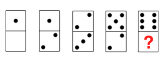 Hány pötty kerül az utolsó dominóban a kérdőjel helyére?